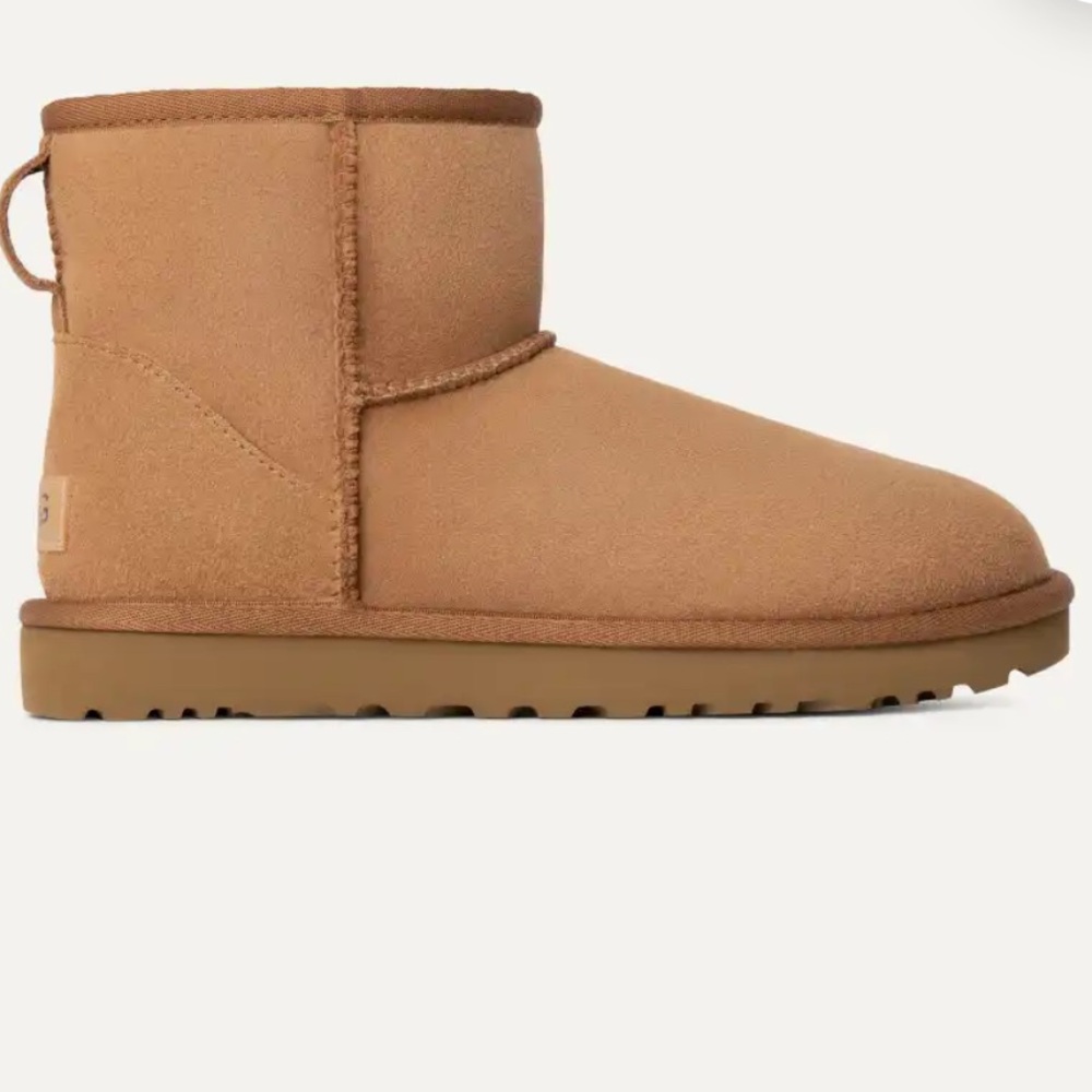 UGG Classic Mini 2 Tan Suede Boots with Cream Fur